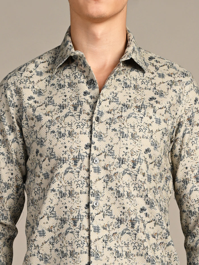 Full sleeves Slim Fit Green All-Over Distressed  Botanical Dobby Print Shirt