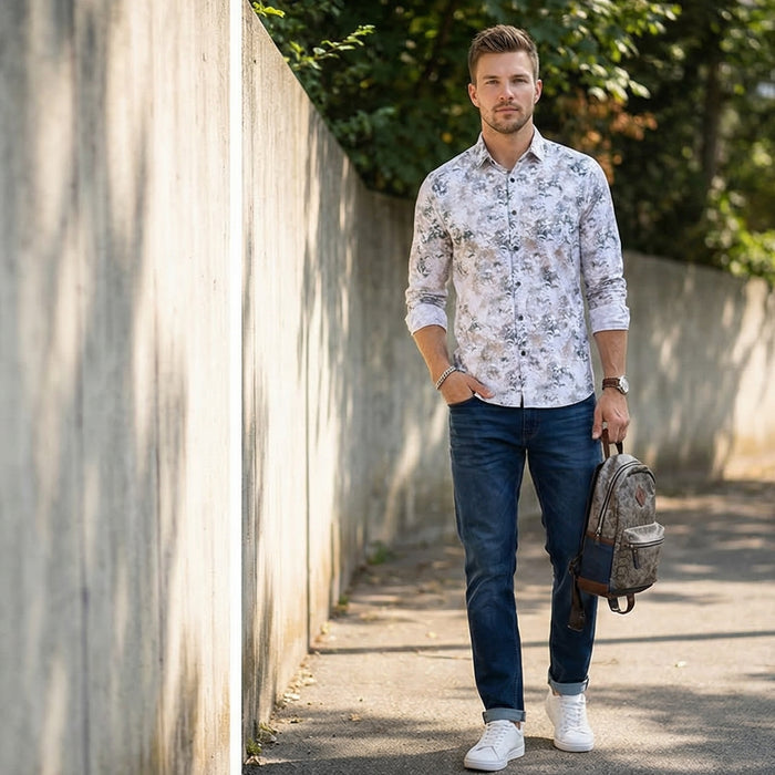 Full Sleeves Slim Fit Green All-Over Grunge Floral Print Shirt