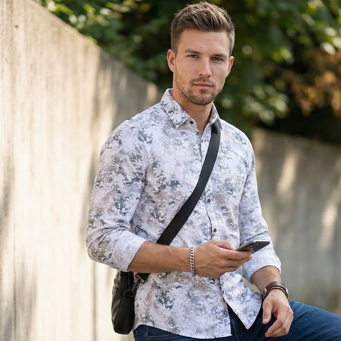 Full Sleeves Slim Fit Green All-Over Grunge Floral Print Shirt