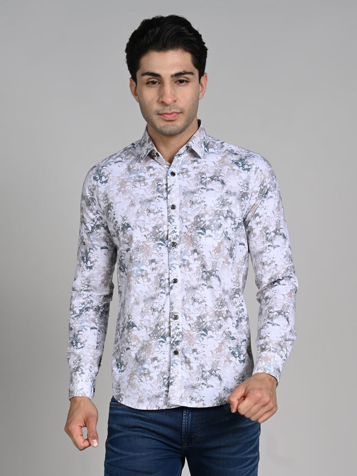 Full Sleeves Slim Fit Green All-Over Grunge Floral Print Shirt