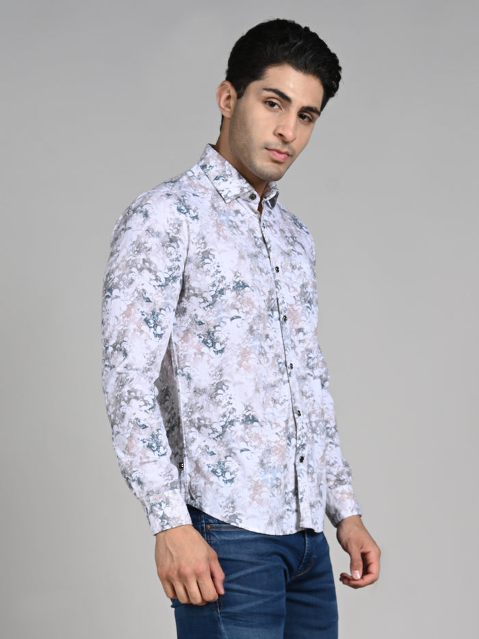 Full Sleeves Slim Fit Green All-Over Grunge Floral Print Shirt