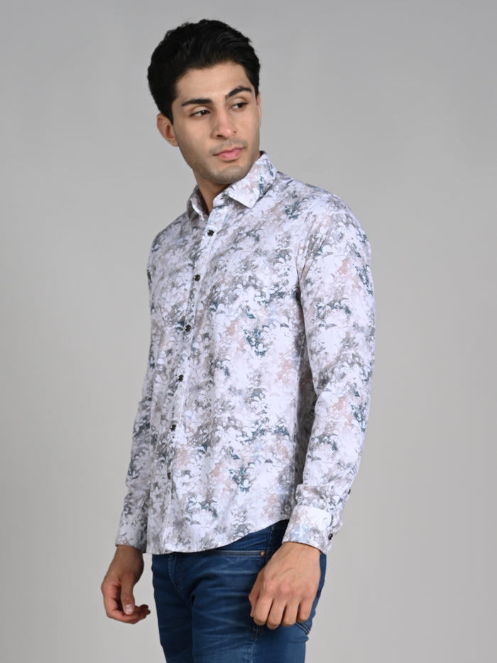 Full Sleeves Slim Fit Green All-Over Grunge Floral Print Shirt
