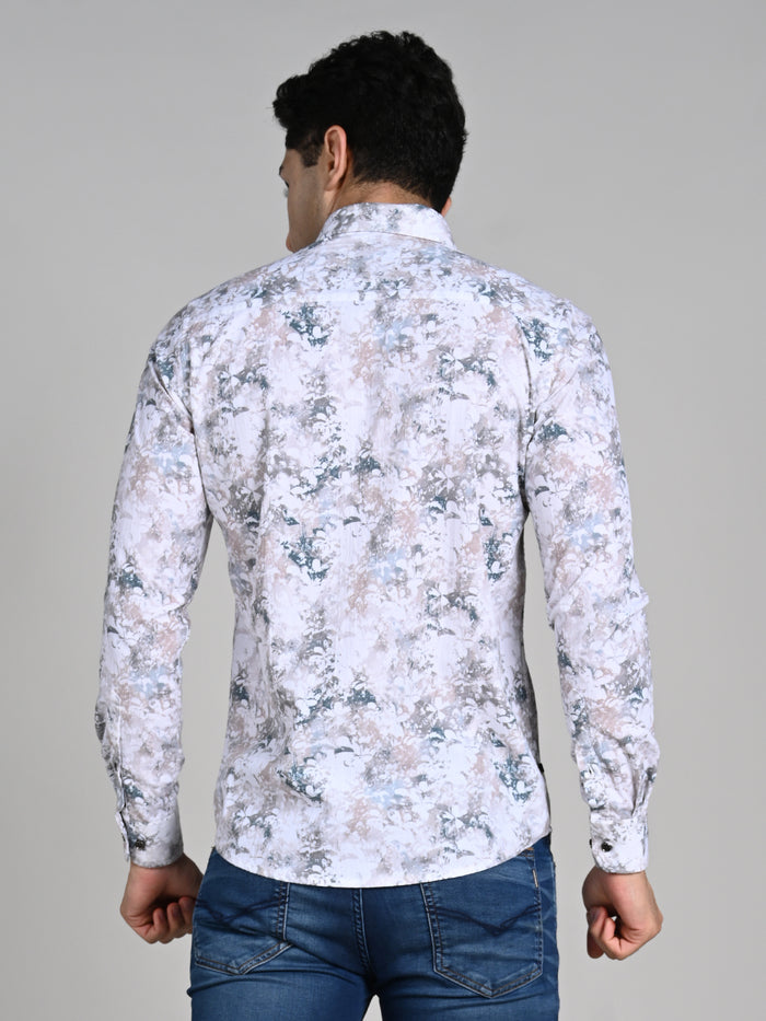 Full Sleeves Slim Fit Green All-Over Grunge Floral Print Shirt