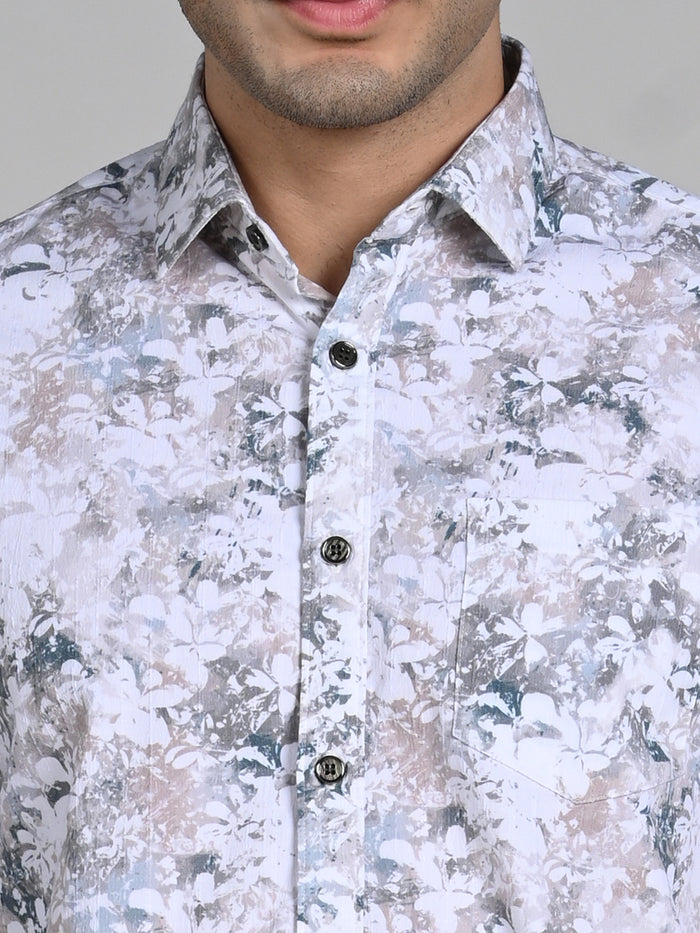 Full Sleeves Slim Fit Green All-Over Grunge Floral Print Shirt