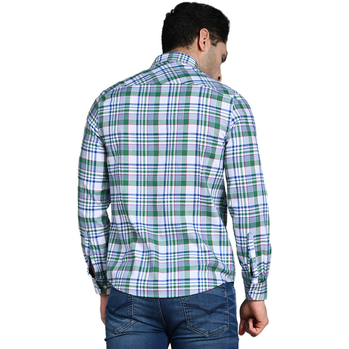 Full Sleeves Slim Fit Green Button-Down Oxford Checks Shirt