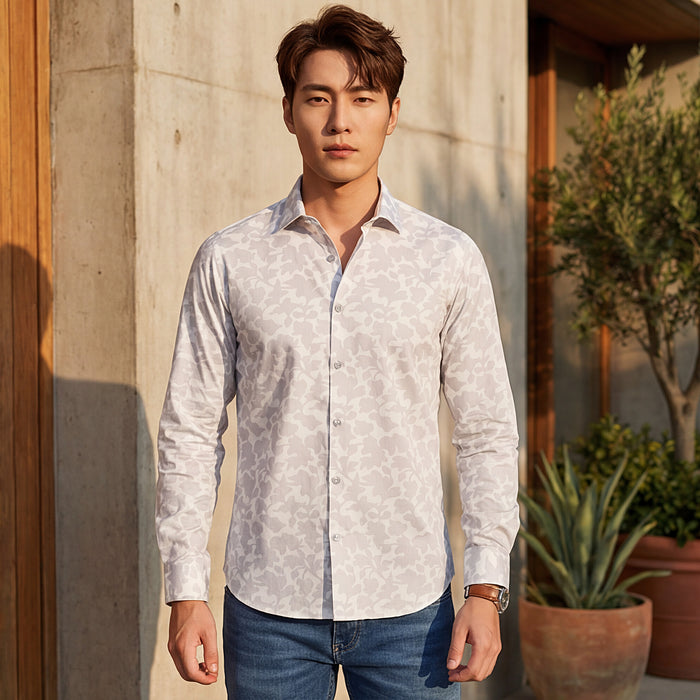 Full Sleeves Slim Fit Grey All over Flower Print Shirt