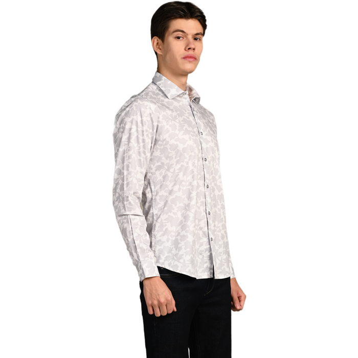 Full Sleeves Slim Fit Grey All over Flower Print Shirt