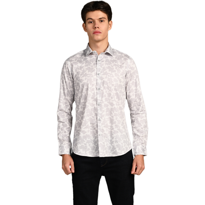 Full Sleeves Slim Fit Grey All over Flower Print Shirt