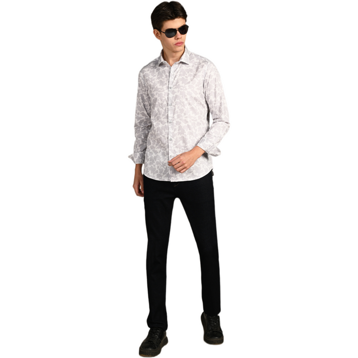 Full Sleeves Slim Fit Grey All over Flower Print Shirt