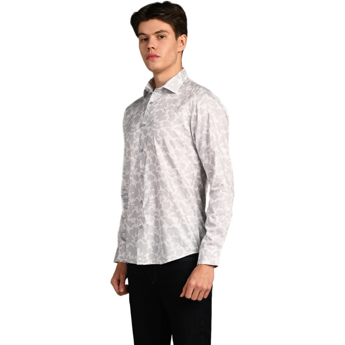Full Sleeves Slim Fit Grey All over Flower Print Shirt