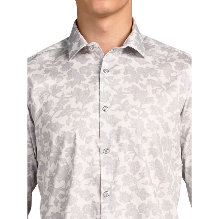 Full Sleeves Slim Fit Grey All over Flower Print Shirt