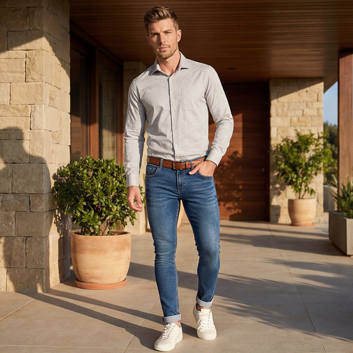 Full Sleeves Slim Fit Grey All over Micro Geometric Print Shirt