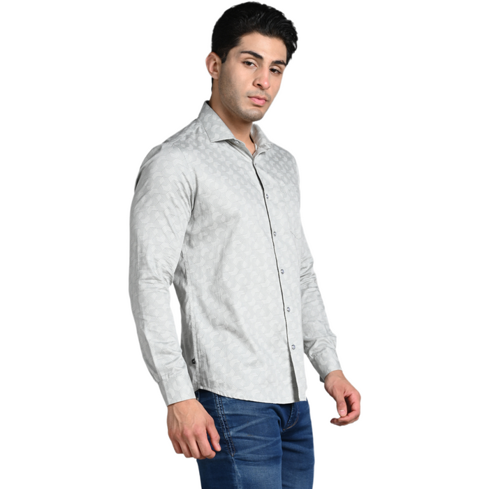 Full Sleeves Slim Fit Grey All over Micro Geometric Print Shirt