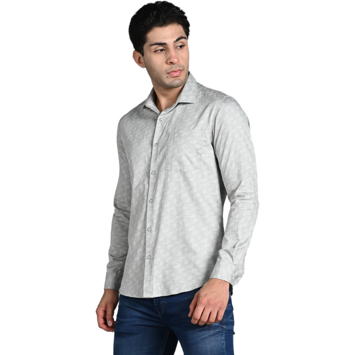 Full Sleeves Slim Fit Grey All over Micro Geometric Print Shirt