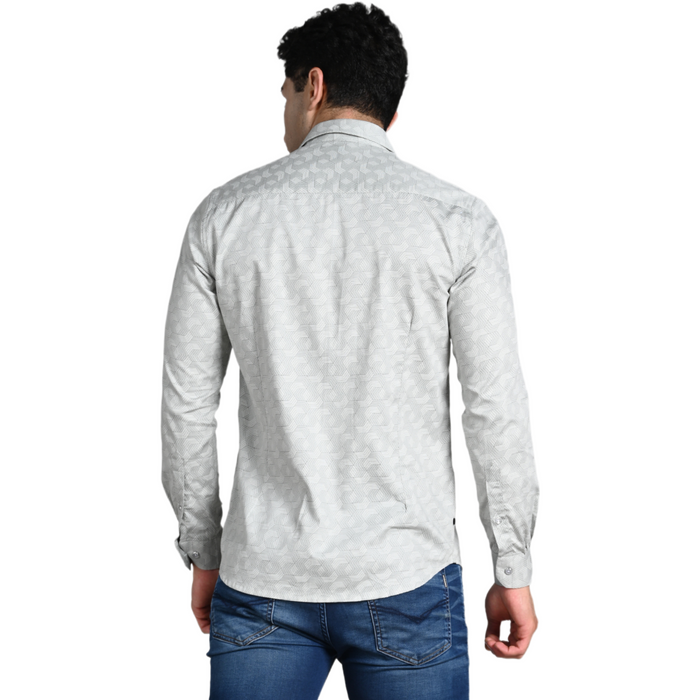Full Sleeves Slim Fit Grey All over Micro Geometric Print Shirt