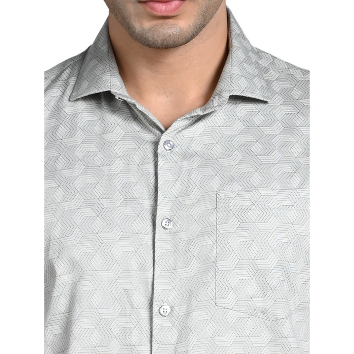 Full Sleeves Slim Fit Grey All over Micro Geometric Print Shirt