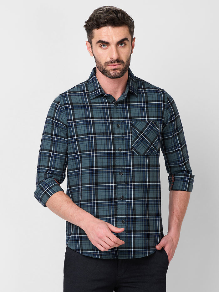 Full Sleeves Slim Fit Grey Dobby Structure Checks Shirt