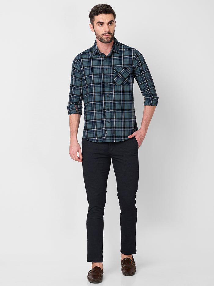 Full Sleeves Slim Fit Grey Dobby Structure Checks Shirt
