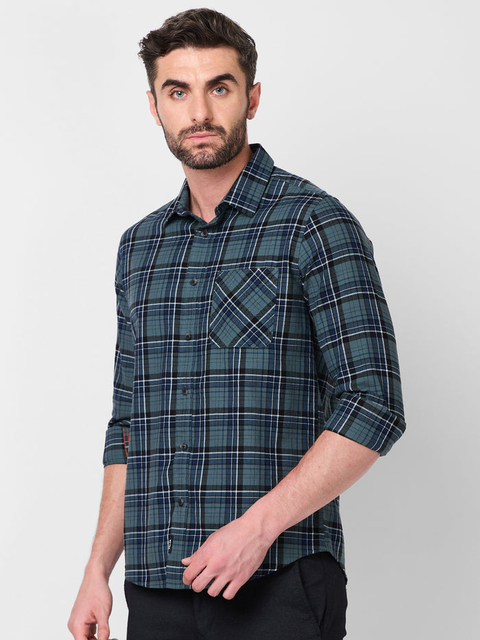 Full Sleeves Slim Fit Grey Dobby Structure Checks Shirt