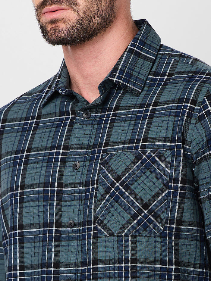 Full Sleeves Slim Fit Grey Dobby Structure Checks Shirt