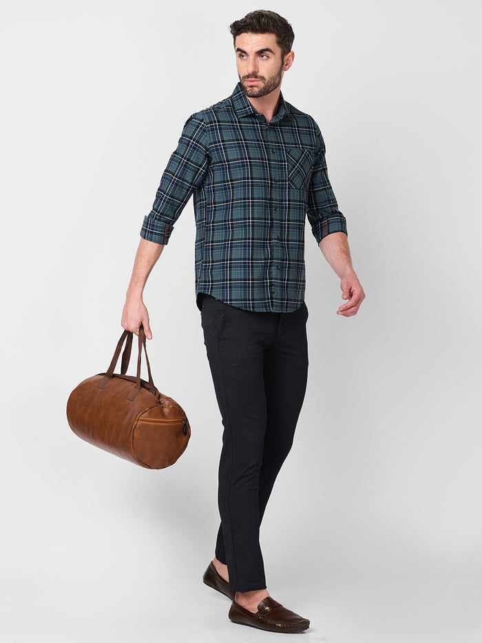 Full Sleeves Slim Fit Grey Dobby Structure Checks Shirt