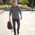 Full Sleeves Slim Fit Grey Grunge Stripe Uncut Corduroy Print Shirt