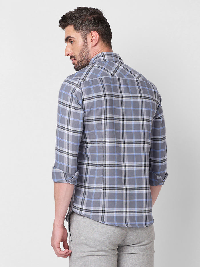 Full Sleeves Slim Fit Grey Structure Checks Shirt