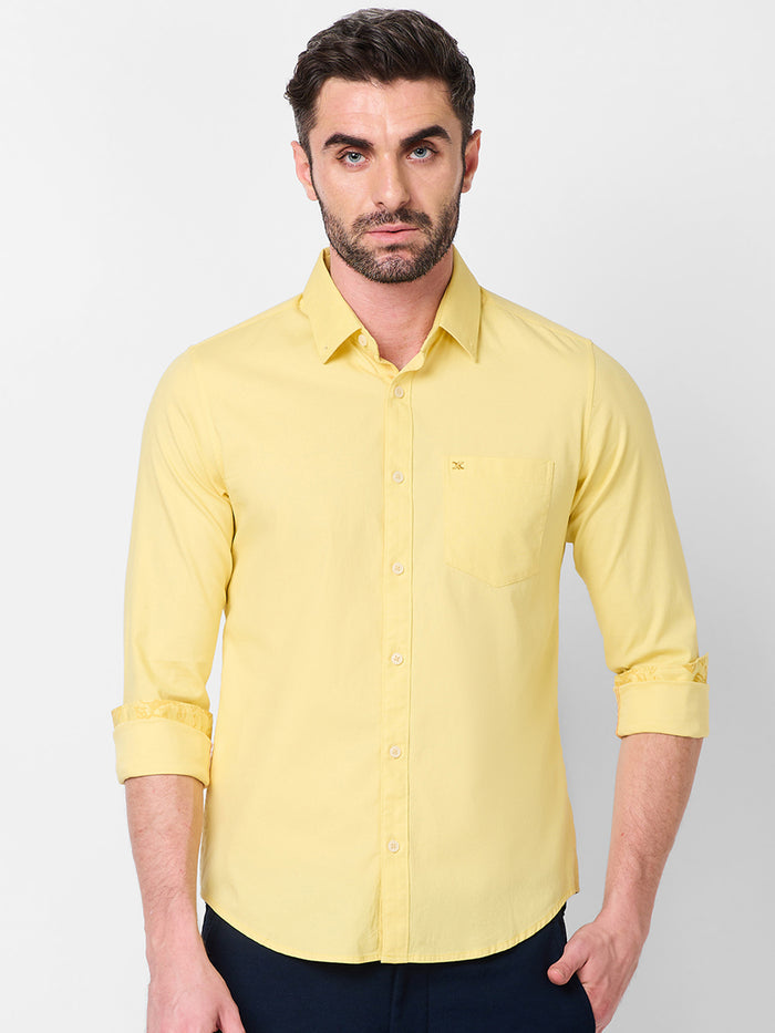 Full Sleeves Slim Fit Lemon  Dobby Structure Button-Down Solid Shirt