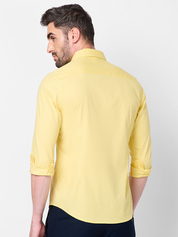 Full Sleeves Slim Fit Lemon  Dobby Structure Button-Down Solid Shirt