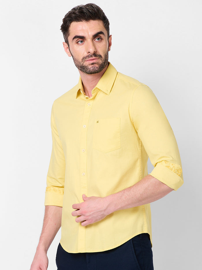 Full Sleeves Slim Fit Lemon  Dobby Structure Button-Down Solid Shirt