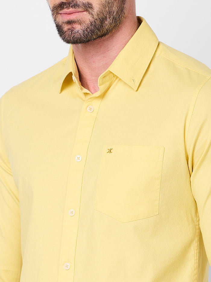 Full Sleeves Slim Fit Lemon  Dobby Structure Button-Down Solid Shirt