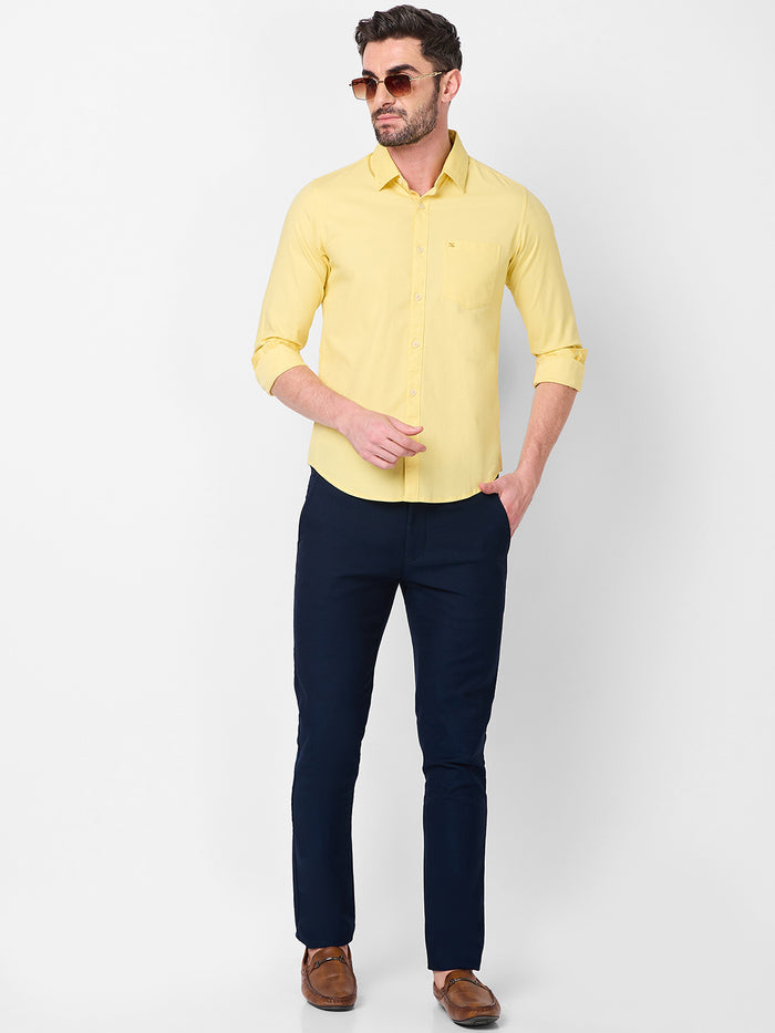 Full Sleeves Slim Fit Lemon  Dobby Structure Button-Down Solid Shirt