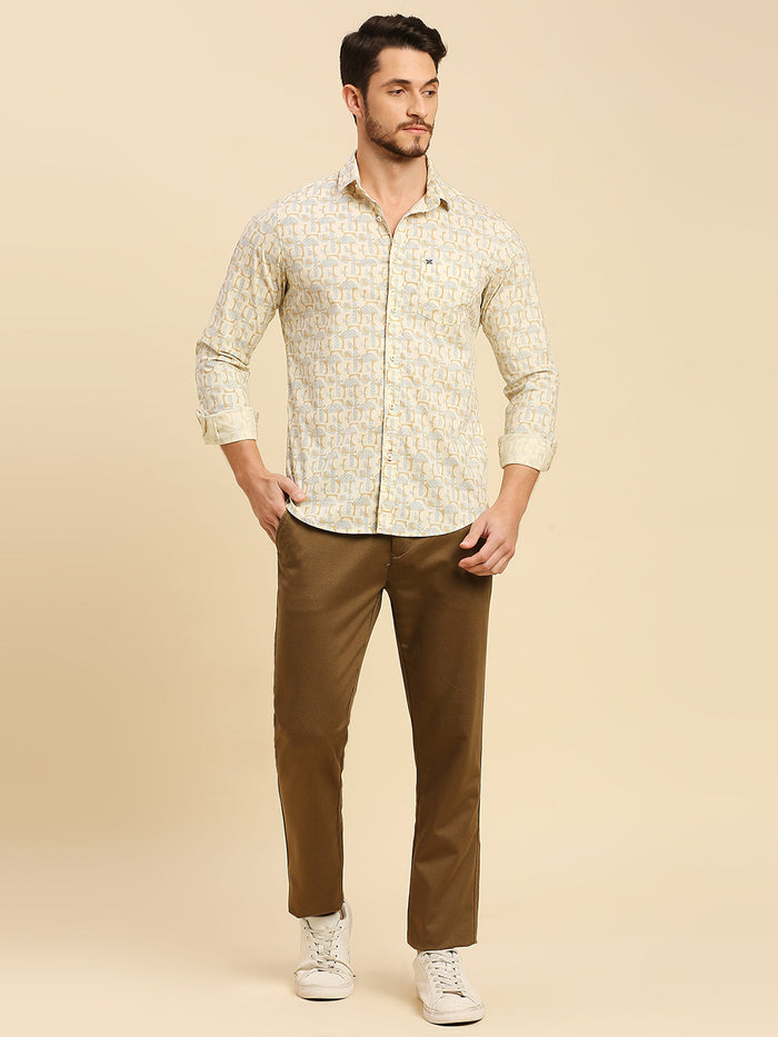 Full Sleeves Slim Fit Lemon Yellow all-over Geometric print Shirt