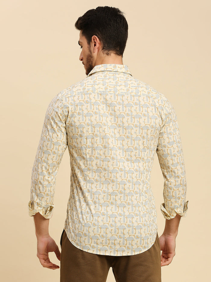 Full Sleeves Slim Fit Lemon Yellow all-over Geometric print Shirt