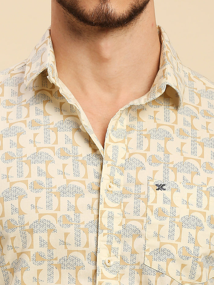 Full Sleeves Slim Fit Lemon Yellow all-over Geometric print Shirt
