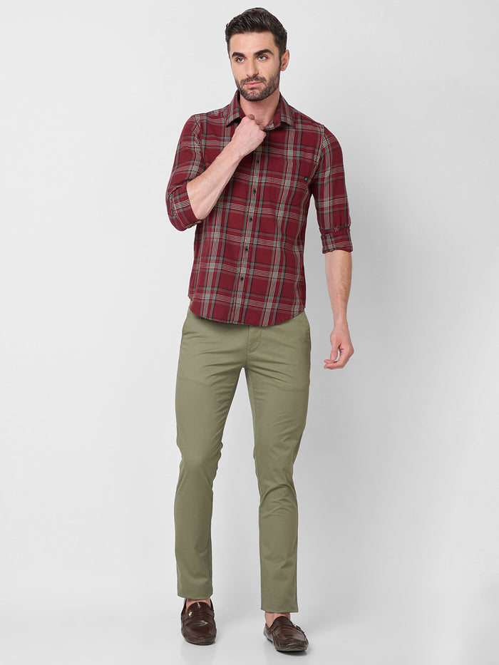 Full Sleeves Slim Fit Maroon Cavalry Checks Shirt