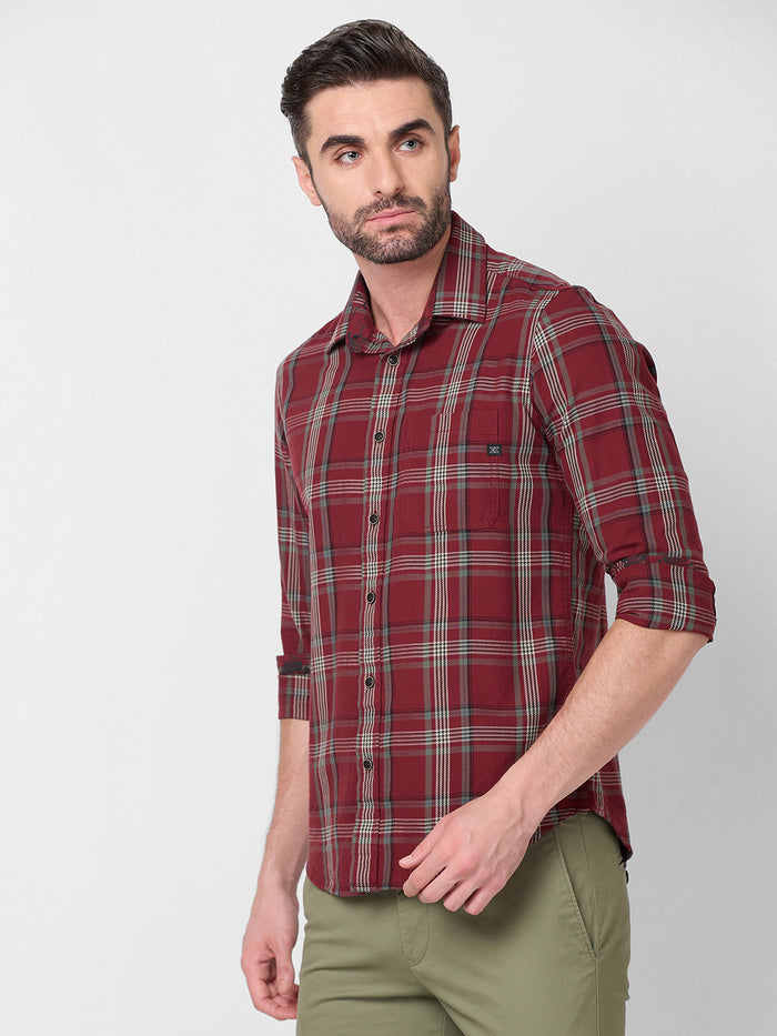 Full Sleeves Slim Fit Maroon Cavalry Checks Shirt