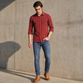 Full Sleeves Slim Fit Maroon Structure Stripe Shirt