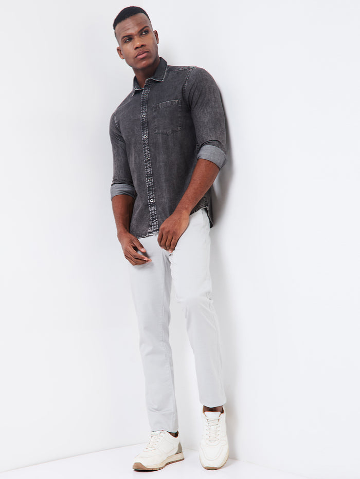 Full sleeves Slim Fit Mid Black Wash Indigo Solid Shirt
