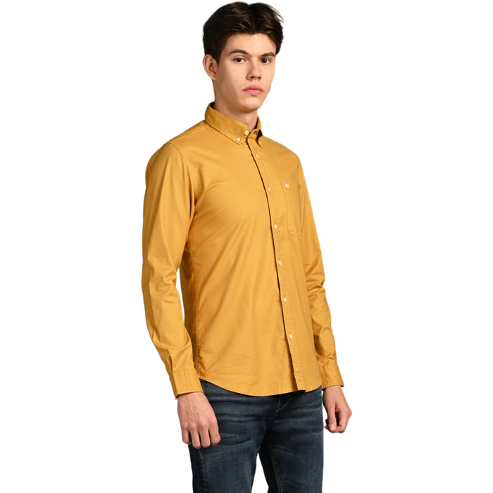 Full Sleeves Slim Fit Mustard Button-Down Oxford Solid Shirt