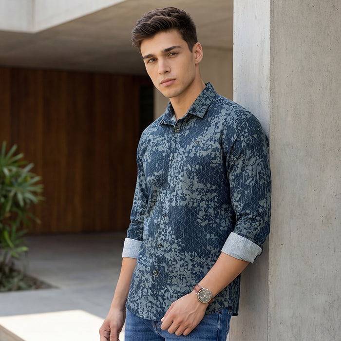 Full Sleeves Slim Fit Navy all-over Abstract Geometric print Shirt