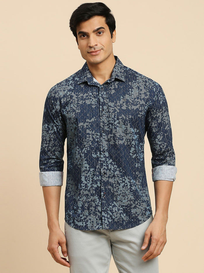 Full Sleeves Slim Fit Navy all-over Abstract Geometric print Shirt