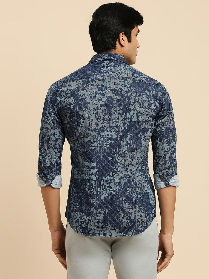 Full Sleeves Slim Fit Navy all-over Abstract Geometric print Shirt