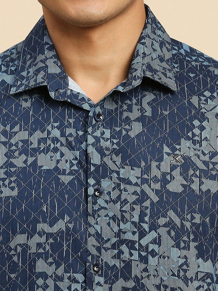 Full Sleeves Slim Fit Navy all-over Abstract Geometric print Shirt