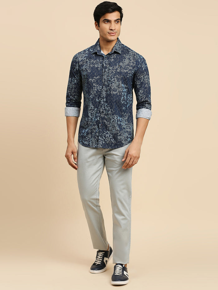 Full Sleeves Slim Fit Navy all-over Abstract Geometric print Shirt