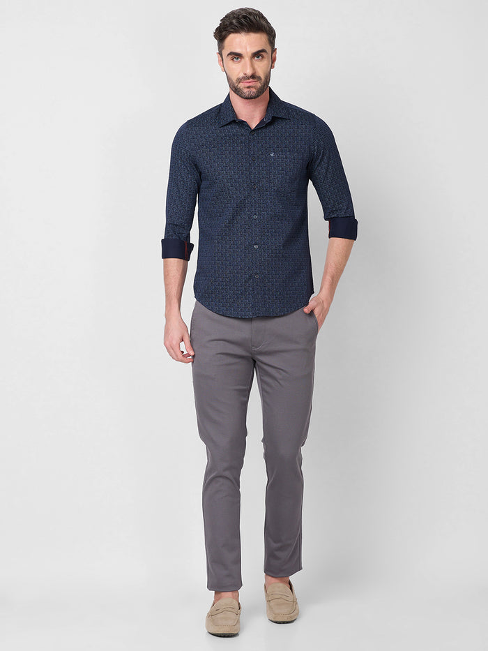 Full sleeves Slim Fit Navy All-Over Micro Geometric Print Shirt