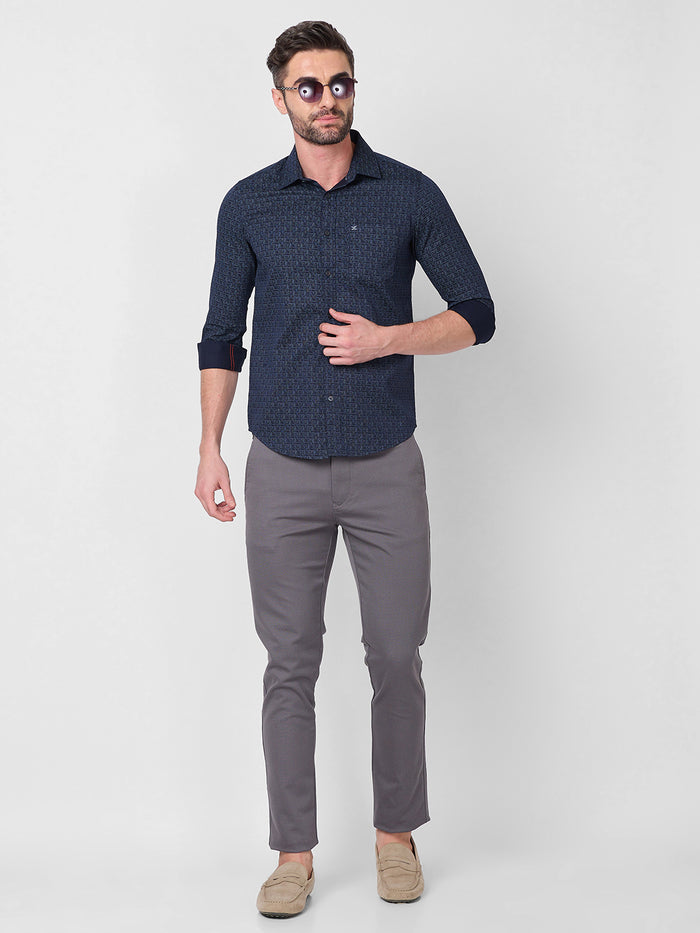 Full sleeves Slim Fit Navy All-Over Micro Geometric Print Shirt