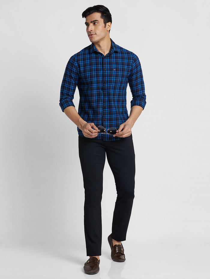 Full Sleeves Slim Fit Navy Checks Shirt