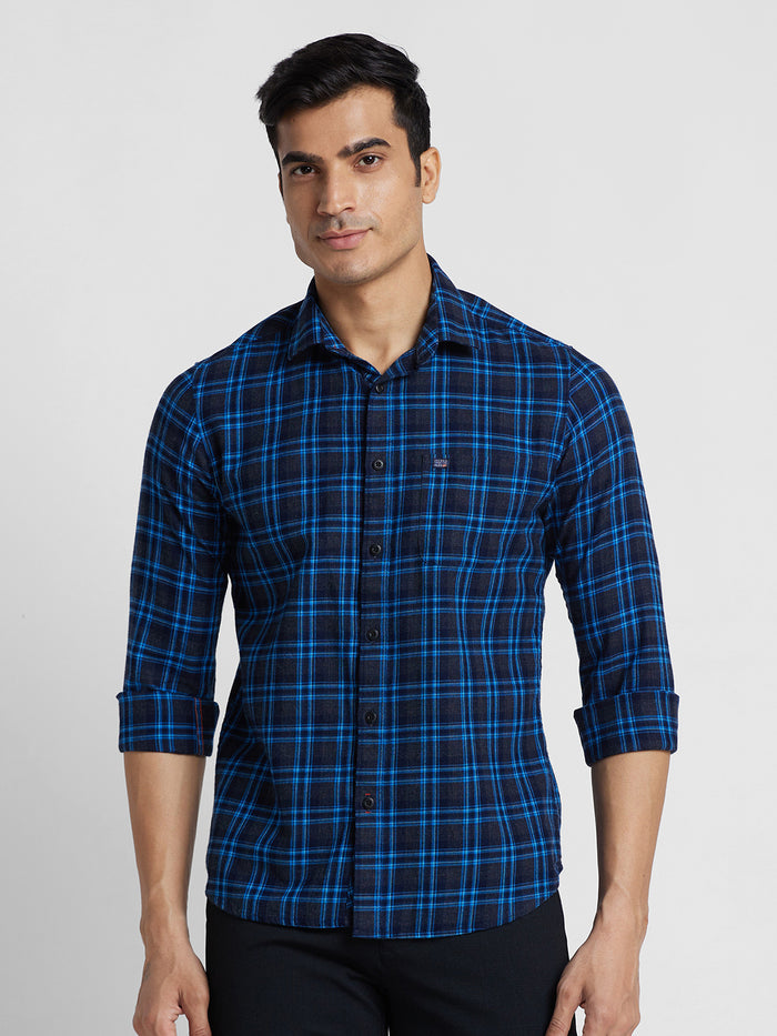 Full Sleeves Slim Fit Navy Checks Shirt