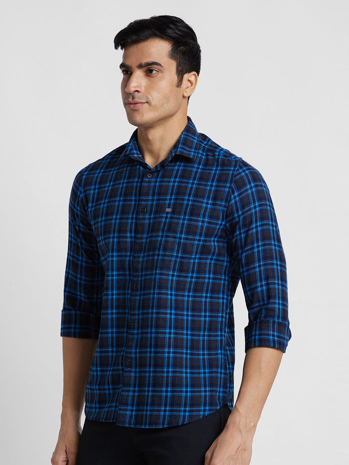 Full Sleeves Slim Fit Navy Checks Shirt